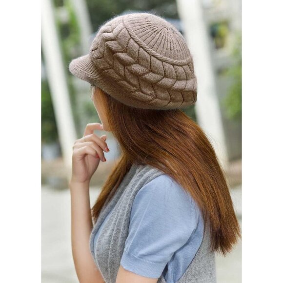 〽️Women’s _2hats(black+coffee) Winter Warm Knit Wool Snow Ski Hat with Visor main image 5